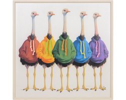 UNUS® Wandbeeld struisvogels met kleurrijke hoodies 3D 80x80 cm Wall art - Schilderijen - wanddecoratie muurdecoratie - Woonkamer - keuken - hal - Kinderkamer - Tienerkamer - beeldjes voor binnen - dier - humor