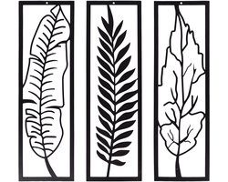 UNUS® Wanddecoratie wandbeeld bladeren, set van 3, zwart metaal