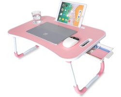 unycos Opklapbare laptoptafel, bedblad, leesstandaard, computertafel, ontbijtblad, bijzettafel, tafel om te werken, studeren, ontbijten of films kijken (roze, met lade)