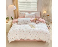 Unyqoos® Beddengoedset Meisjes – Roze Tulpen – Omkeerbaar – 100% Microvezel - 135 x 200 cm