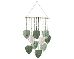 Unyqoos ® Bohemian Macramé Wanddecoratie met Houten Elementen en Groene Bladeren voor Stijlvolle Interieurs