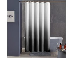 Unyqoos® Dekoratieve Waterafstotende Douchegordijn met Antischimmel Technologie en Ringen, 200x200 cm, Verloop Wit-Zwart