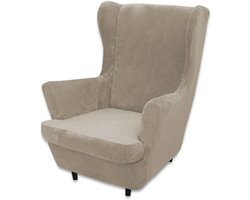Unyqoos® Fluwelen tweedelige stoelhoes voor oorfauteuil met armleuning en hoge rug, grijs, 110*80*86 cm