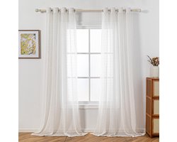 Unyqoos® Gezellige Halftransparante Gordijnen Met Linnenlook en Oogjes Voor Woon- en Slaapkamer, Set van 2, Beige