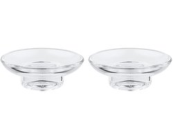 Unyqoos® Glazen reservezeepbakje met chroom afwerking in set van twee stuks