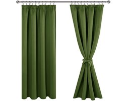 Unyqoos® Gordijnen met plooiband voor slaapkamer en woonkamer, verduisterend en thermisch, olijfgroen, set van 2, 200 x 140 cm