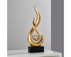 Unyqoos® Gouden abstracte vlam sculpturen voor moderne interieurdecoratie in woonkamer en kantoor