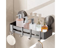 Unyqoos® Grijze doucheplank met zuignap en vier haken voor eenvoudig gebruik