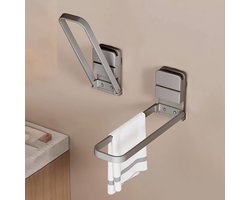 Unyqoos® Grijze inklapbare handdoekhouder met zuignap voor badkamer en keuken