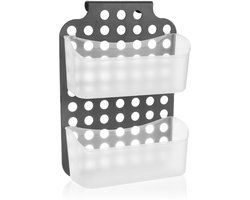 Unyqoos® Grijze verstelbare douchemand met twee vakken en ophanghaken voor badkamer