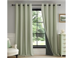 Unyqoos® Groene Geometrisch Geweven Verduisteringsgordijnen met Ringen voor Woonkamer en Slaapkamer, Set van 2
