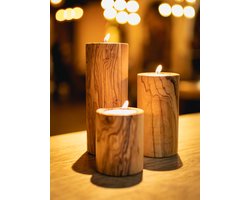 Unyqoos ® Handgemaakte Olijfhouten Kandelaars Set van 3 voor Romantische en Feestelijke Decoratie