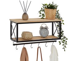 Unyqoos® Industriële zwarte wandkapstok met planken en zes haken voor jassen