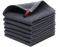 Unyqoos ® Katoenen doeken, vaatdoeken, katoenen vaatdoek, katoen, wasbaar, voor huishouden, keuken, servies, set van 6, 33 x 33 cm, grijs