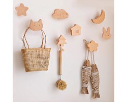 Unyqoos® Kinderkapstok Haken – Set van 8 – Cartoon Design – Zelfklevend & Spijkerbaar – Massief Hout – Wandhaken voor Kleding, Accessoires & Decor – Kindvriendelijk & Decoratief