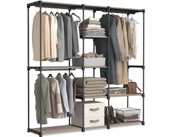 Unyqoos® Kledingkast met ruime opbergmogelijkheden en stevig metalen frame, vrijstaande garderobe met stoffen planken en kapstok