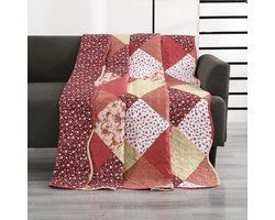 Unyqoos ® Knusse Omkeerbare Patchwork Sprei voor Bed en Bank, 150 x 200 cm, Elegante Roodtinten, Polyester