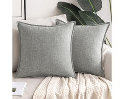 Unyqoos® Kussenhoezen Set van 2 voor Bank, Woonkamer, Slaapkamer en Kantoor in Linnenlook Lichtgrijs