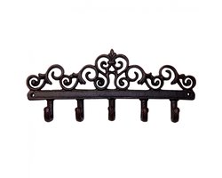 Unyqoos® Landelijke kapstok met vijf stevige haken van antiek zwart gietijzer