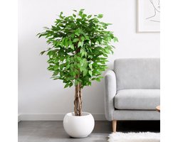 Unyqoos® Levensechte grote kunstficusboom met natuurlijke houten stammen voor elke ruimte
