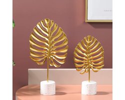Unyqoos® Moderne Sculpturen Set van 2 - Decoratieve Ginkgo Blad Ornamenten met Stenen Basis voor Huis en Kantoor