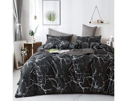 Unyqoos® Moderne Zwart Marmerlook Microvezel Beddengoedset voor Eenpersoonsbed met Ritssluiting
