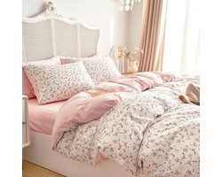 Unyqoos® Omkeerbare beddenset met botanisch patroon in roze en wit microvezel
