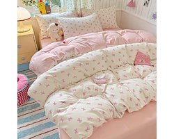 Unyqoos® Omkeerbare microvezel beddengoedset met roze strikken en kussensloop