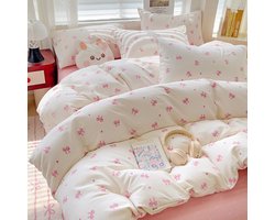 Unyqoos® Romantische Beddengoedset met Roze Strikpatroon en Zachte Microvezel Stof