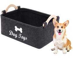 Unyqoos® Ruime opbergbox voor huisdierenspeelgoed met houten handgreep en viltmateriaal