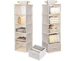 Unyqoos® Set van 2 hangende opbergorganizers met uitneembare laden en vijf planken