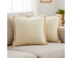 Unyqoos® Set van 2 vierkante boho gestreepte kussenhoezen voor stijlvolle woondecoratie