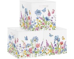 Unyqoos® Set van 3 Opvouwbare Opbergdozen met Bloemenmotief voor Kallax Planken