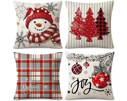 Unyqoos® Set van 4 decoratieve kerst kussenhoezen van linnenstof voor woonkamer