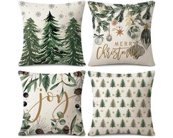 Unyqoos® Set van 4 Kerst Kussenhoezen met Decoratieve Print voor Huis en Tuin