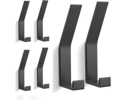 Unyqoos® Set van 6 moderne wandhaken zwart voor jassen, tassen en meer