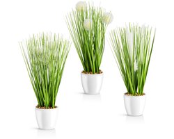 Unyqoos® Set van drie decoratieve kunstplanten in keramische pot voor binnengebruik