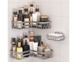 Unyqoos® Set van drie grijze doucheplanken zonder boren met haken voor badkamer en keuken