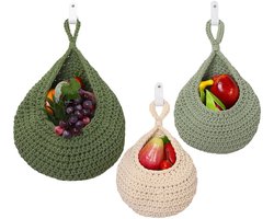 Unyqoos® Set van drie hangende handgeweven opbergmanden voor keuken en woonkamer, 3 stuks