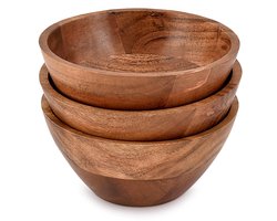 Unyqoos® Set van drie houten schalen met mini bekers voor dips en kruiden