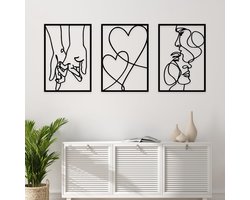 Unyqoos® Set van drie moderne metalen wanddecoraties met abstracte lijnkunst voor thuis