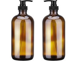 Unyqoos® Set van twee bruine glazen zeepdispensers voor keuken en badkamer, 500 ml