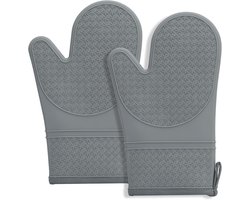 Unyqoos® Set van twee grijze siliconen ovenwanten met katoenen voering voor veilig koken