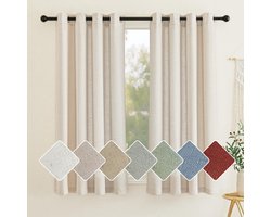 Unyqoos® Set van twee korte linnen gordijnen met ringen voor een boho interieur