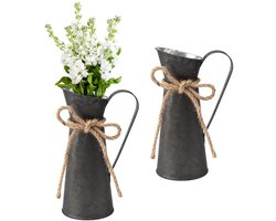 Unyqoos® Set van twee metalen vazen in landelijke stijl voor stijlvolle decoratie