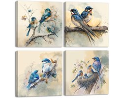 Unyqoos® Set van Vier Canvas Vogelafbeeldingen voor Stijlvolle Woonkamer Decoratie