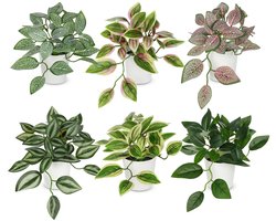 Unyqoos® Set van zes decoratieve kunstplanten voor elke ruimte in huis, 20 cm, 6 stuks