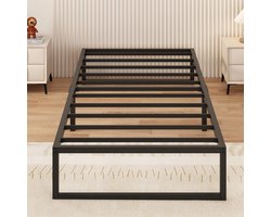 Unyqoos® Stijlvol zwart metalen eenpersoonsbed met opbergruimte en stalen latten