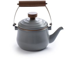 Unyqoos® Stijlvolle emaille theepot in steen grijze kleur voor theeplezier, Zwart, Emaille, 1,5 L