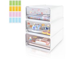 Unyqoos® Stijlvolle en Stapelbare Opbergoplossing voor Bureau met Drie Transparante Laden en Labels